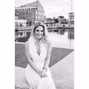 Marchessa Notte white Chiffon halter gown